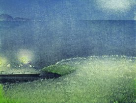 「対岸の夜ーたまゆらー」水性油性混合木版　385×385mm