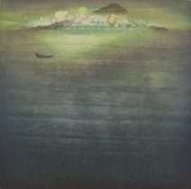「対岸の夜−after rain−」水性油性混合木版　310×310mm