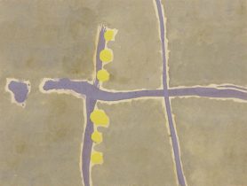 「稲穂」顔料、画仙紙、膠、アクリルメディウム　14.5×19.5cm