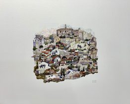 「昔からある街」紙にアクリル　30.3×24.2cm　2022