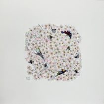 「春のかくれんぼ」紙にアクリル　20×20cm　2022