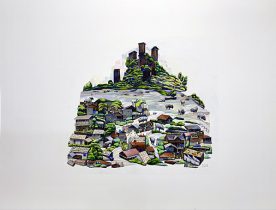 「羊飼いの村」紙にアクリル　37.9×28.8cm　2022