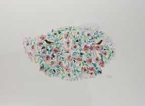 「優しい庭」紙にアクリル　29.9×21.2cm　2021