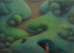 「Boo’s Adventure」雲肌和紙、不透明水彩、色鉛筆　148×210mm　2021