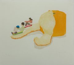「スライダーみかん」木版画、和紙　240×300mm　2022
