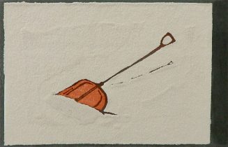 「一休み」和紙、水彩絵具、水干絵具、 木版画、シルクスクリーン　210×297mm　2022