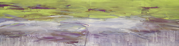 「すごく強い風が吹いている」顔料、画仙紙、膠、アクリルメディウム　90×350cm　2022（撮影：フラッグプラス）