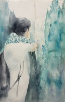 「女神の小閑 （弓/糸杉）」水彩　106×78cm　2022