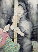 「女神の小閑 （騎乗）」水彩　72.8×103cm　2022