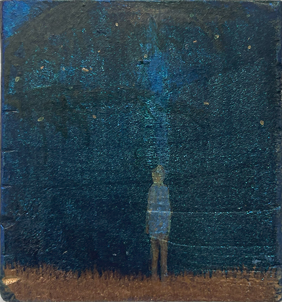 「夜のしじま」アクリル絵の具、木片　4.5×5.3×5.5cm　2023