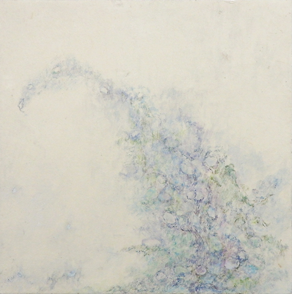 「幽かに」雲肌麻紙、岩絵具、墨　15×15cm　2023