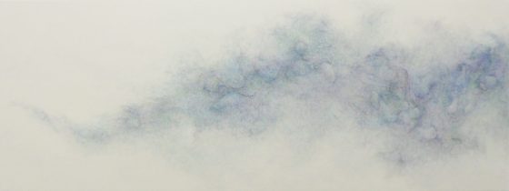 「幽かに」雲肌麻紙、岩絵具、墨　120×45cm　2023