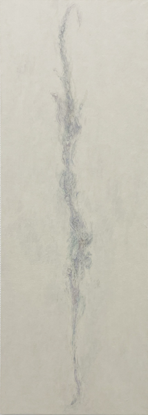 「幽かに」雲肌麻紙、岩絵具、墨　22×60cm　2023