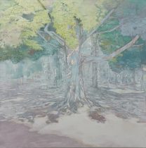 「落ちる光」Acrylic and oil on canvas　130.3×130.3cm（S60）　2023