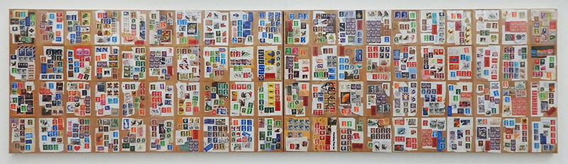 「Book jacket」紙にレーザープリント、切手　59.2×109cm（パネル２枚組）　2010-2023