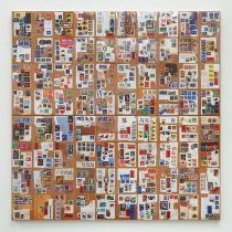 「Book jacket」紙にレーザープリント、切手　118×109cm（パネル２枚組）　2010-2021