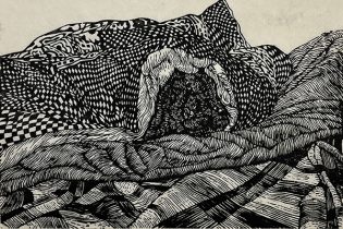 「起きた」和紙、墨、木版　260×170mm　2022