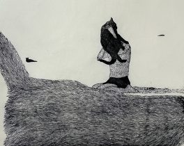「黒猫」和紙、墨、木版　285×350mm　2013