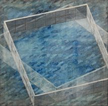 「『古い空』のための習作」典具帖紙、薄美濃紙、水干絵具、岩絵具、洋金箔、ラッカー　53×53cm　2023