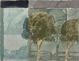 「東京」雲肌麻紙、典具帖紙、薄美濃紙、水彩、水干絵具、岩絵具、色鉛筆　14×18cm　2023