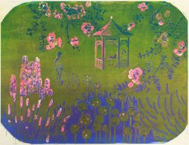 「夜の庭」木版　45×60cm　2021