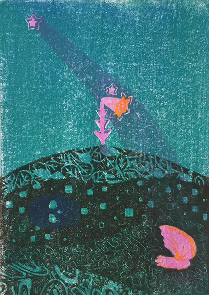 「夏目漱石『夢十夜』イメージ」木版、紙　35×25cm　2020