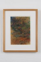 「きざしの森」紙に鉄錆、ペン、鉛筆、パステル　21×14.8cm　2023（撮影：谷岡康則）