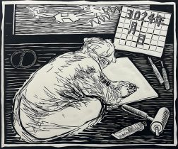 「3024年の版画作家」木版画　78×65cm　2024