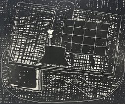 「小さい太陽光発電発電の銅版プレス機」銅版画　78×65cm　2024
