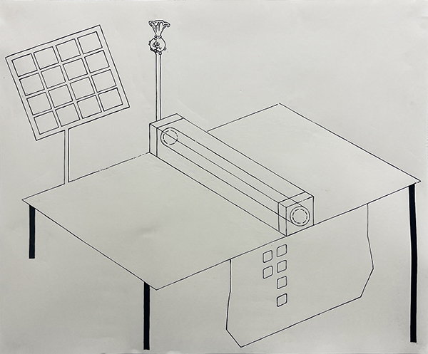 「太陽光発電の木版プレス機」木版画　78×65cm　2024