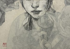 「faint memory #1」和紙壁紙、墨、膠、薄美濃紙　22.7×15.8cm