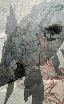 「閃く傷」和紙壁紙、墨、念紙、膠、薄美濃紙　 130.3×194cm