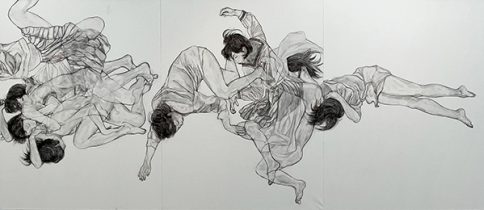 「無尽蔵」和紙、墨、念紙、膠、薄美濃紙　145.5×336cm