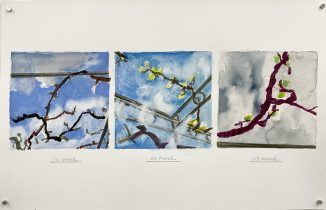 「MOVIAにて 1」蜜蠟クレヨン、水彩絵具、アクリル絵具、水彩紙　15×47cm　2024