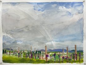 「Cegloの道にて 4」蜜蝋クレヨン、水彩絵具、水彩色鉛筆、水彩紙　30×40cm　2024