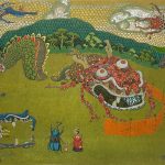 「ピカピカだったりゅう」日本画、木製パネル、雲肌麻紙、膠、水干絵具、岩絵具　480×680mm　2024