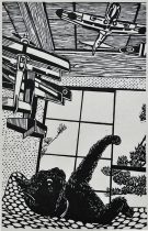 「飛行機大好き」和紙、墨、木版　32.5×20.5cm　2023