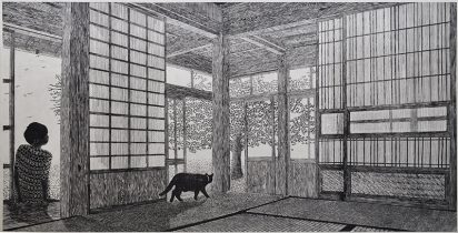 「ここに根を生やせ」和紙、墨、木版　91×182cm　2023