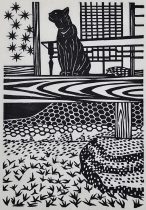 「いつもの日」和紙、墨、木版　25×17cm　2023