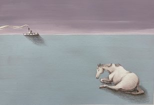 「Night watch #2」アクリル、色鉛筆、オイルパステル　410×318mm　2024