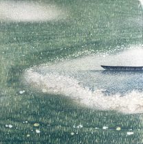 「たぐる」和紙、油性版画インク、透明水彩絵の具　310×310mm　2024