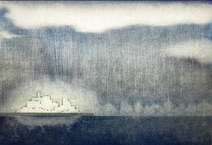 「対岸の夜-ホワイトノイズ-」和紙、油性版画インク、透明水彩絵の具　575×760mm　2023