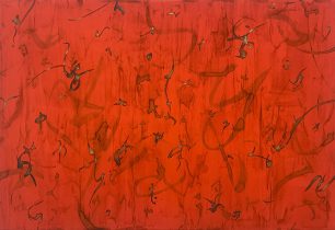 「不立点線 No.580」麻布、岩絵具、他　365×515mm　2024