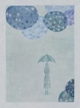 「蒼い雨」和紙、水性木版　200×140mm　2023