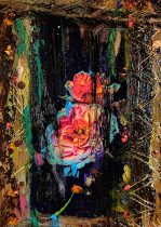 釘町一恵「Hac nocte　今夜」oil,pas,pen, on photo paper　17.8×12.7cm　2024