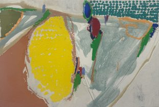 瀧田亜子「小さな庭」顔料、画仙紙、膠、アクリルメディウム、オイルパステル、岩絵具　16×24cm　2024