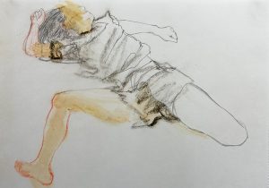 「ドローイング」画仙紙、水彩、コン テ、鉛筆　2024