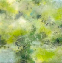 「Echoes of Color 2024 No. 5」顔料、アクリル絵具、アクリルメディウム、石膏地、 寒冷紗、パネル　15×15×3cm　2024