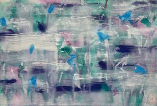 「汽水域―楔を打つ 25―D―4」紙、水彩、パステル、テンペラ　38.5×57cm　2025