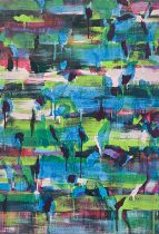 「汽水域―空間が生まれる　25－P－2」板、紙、白亜地、油彩、テンペラ　84×56.5cm　2025